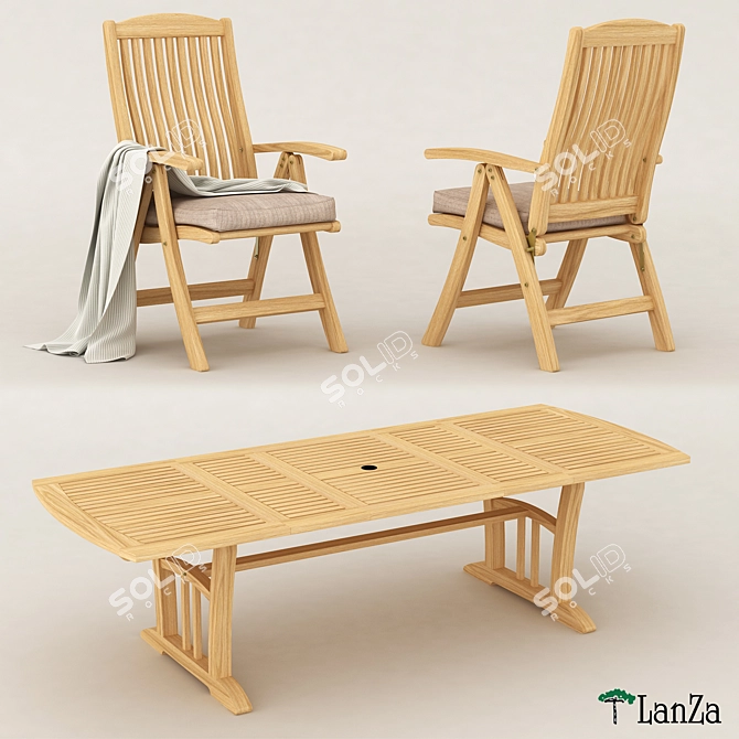 Teak Outdoor Dining Set 3D model image 1