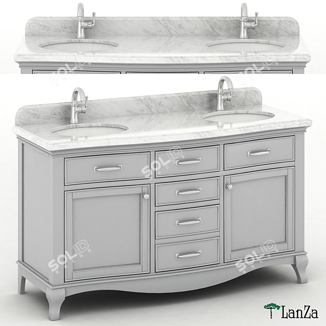 Elegant 60" Double Sink Vanity 3D model image 1