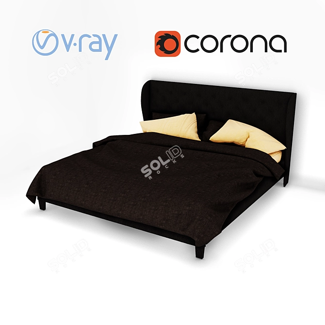 Luxurious Tufted Black Leather King Bed 3D model image 1