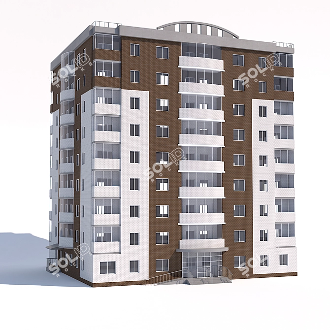 Brick Multi-storey Apartments 3D model image 1