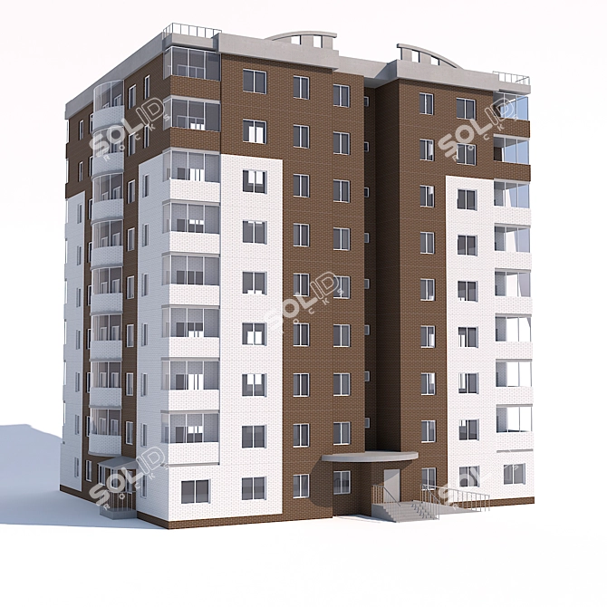 Brick Multi-storey Apartments 3D model image 2