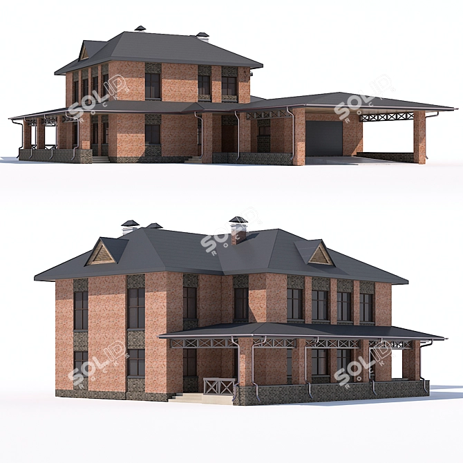 Country House with Garage & Canopy 3D model image 1