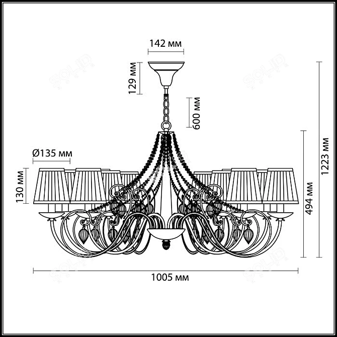 Bronze Finish Chandelier, ODEON LIGHT 3D model image 2