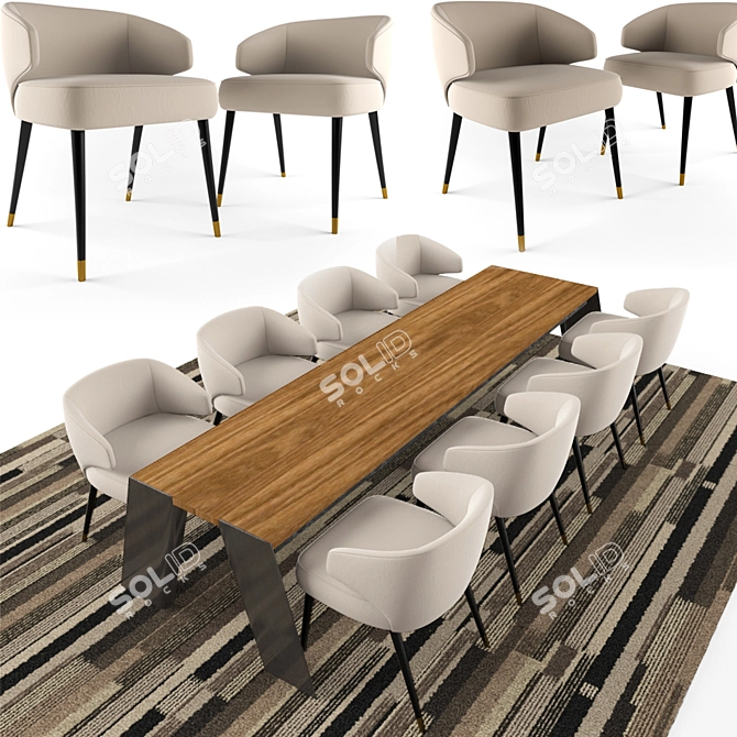 Sleek Hopper Table & Carlton Chair 3D model image 2