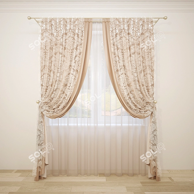 Elegant Drapery with Sheer 3D model image 1