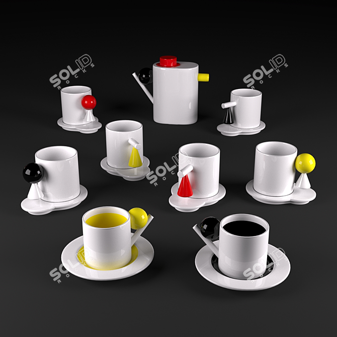 Bauhaus Geometric Tea Set 3D model image 1