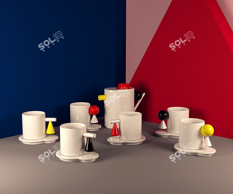 Bauhaus Geometric Tea Set 3D model image 2