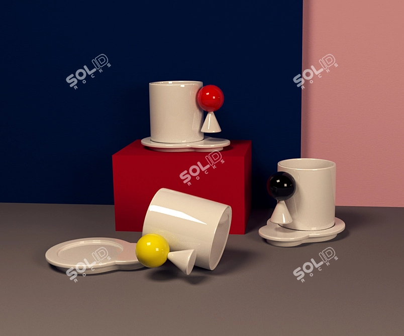 Bauhaus Geometric Tea Set 3D model image 3