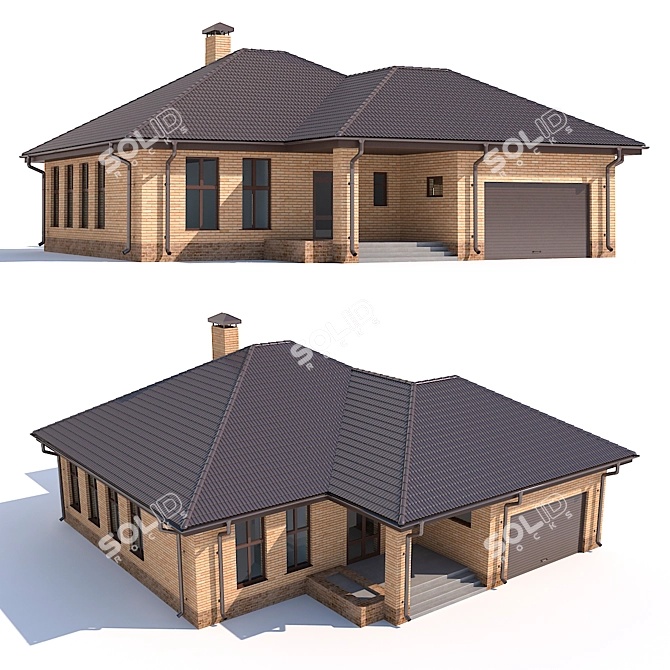 Country Dream: One-Story House with Garage 3D model image 1