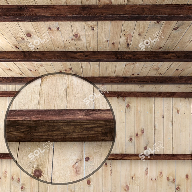 Rustic Wooden Beamed Ceiling 3D model image 1
