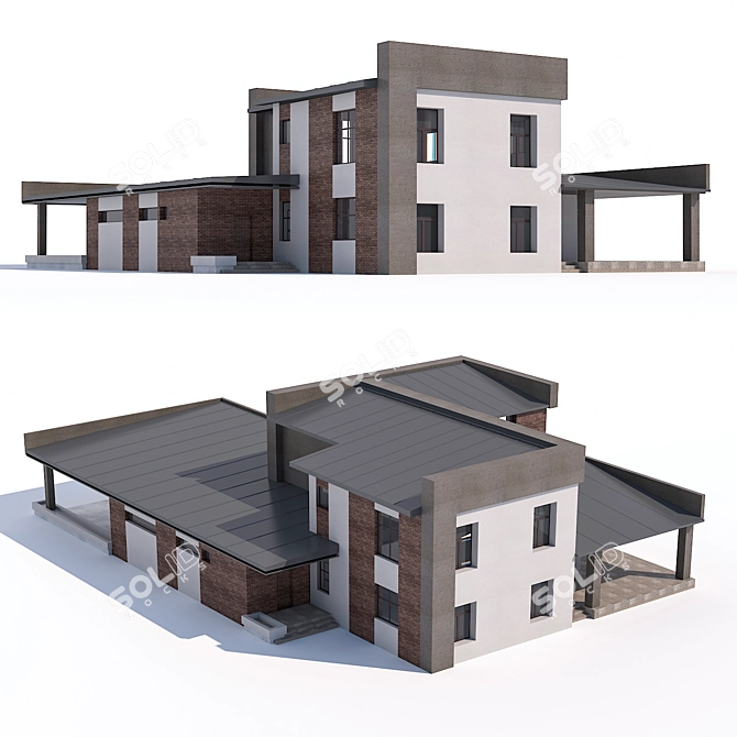 Modern Two-Story Home with Garage & Canopy 3D model image 2