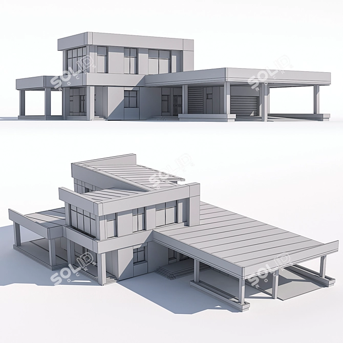 Modern Two-Story Home with Garage & Canopy 3D model image 3