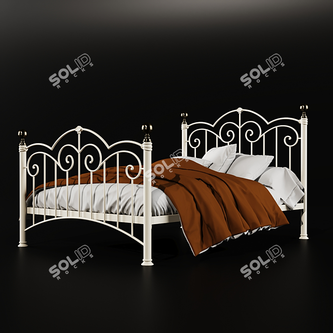 Classic Metal Bed Frame with Decorative Castings 3D model image 1