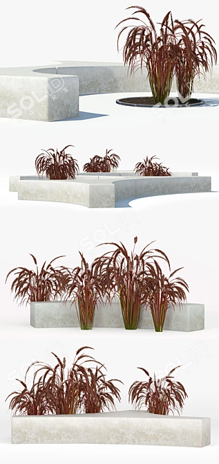 Graceful Folia Concrete Bench 3D model image 2