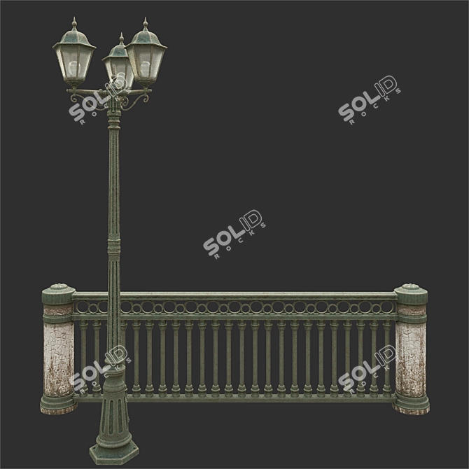 Urban Park Lantern with Sidewalk Guard 3D model image 1