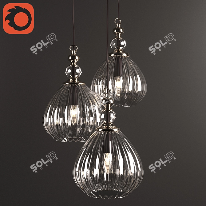 Modern Three-Part Pendant Lamp 3D model image 1