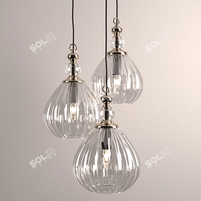 Modern Three-Part Pendant Lamp 3D model image 2