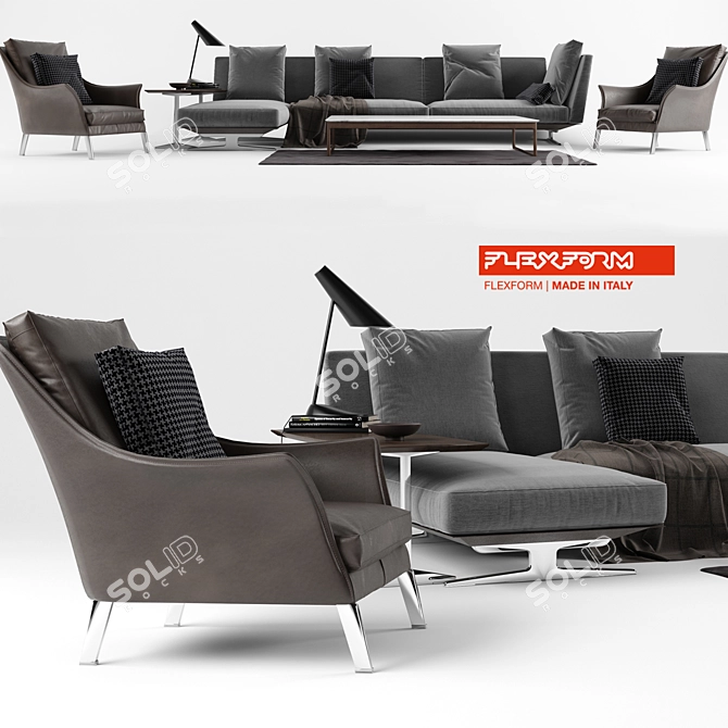 Flexform Evergreen Sofa Set: Boss Armchair, Gipsy Table & Vibia I.Cono Lamp 3D model image 1