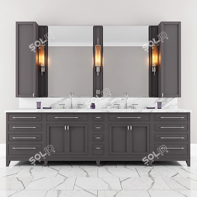 Carrara Marble Double Bath Vanity 3D model image 1