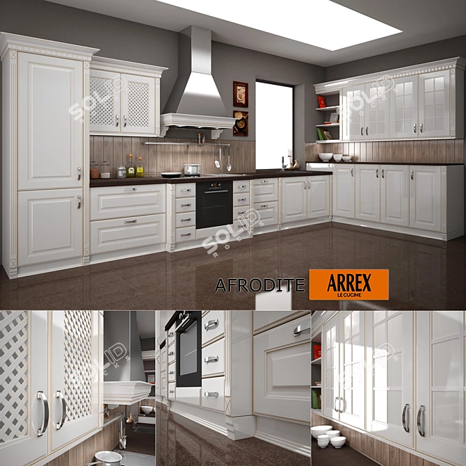 Elegant AFRODITE Corner Kitchen by ARREX 3D model image 1