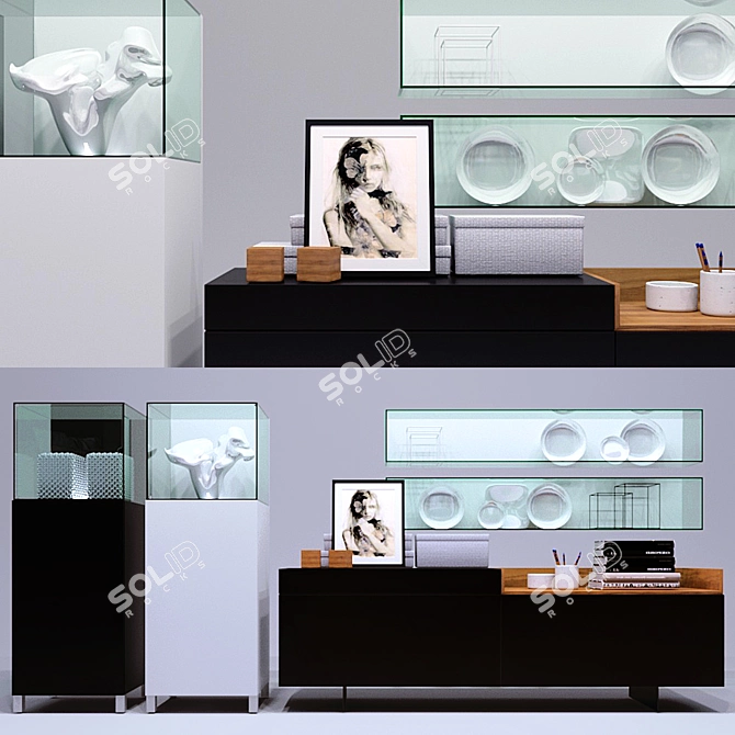 Silenia Furniture Set: Tray Commode, Showcase, Glass Shelves 3D model image 1