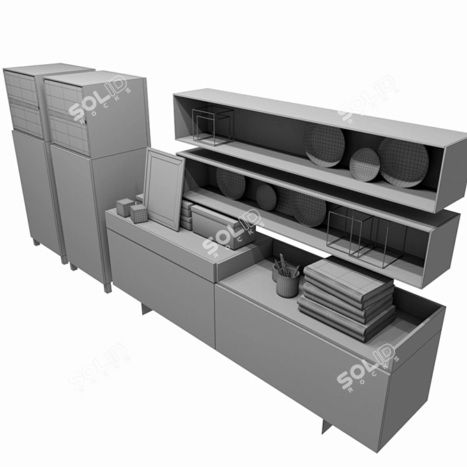 Silenia Furniture Set: Tray Commode, Showcase, Glass Shelves 3D model image 3