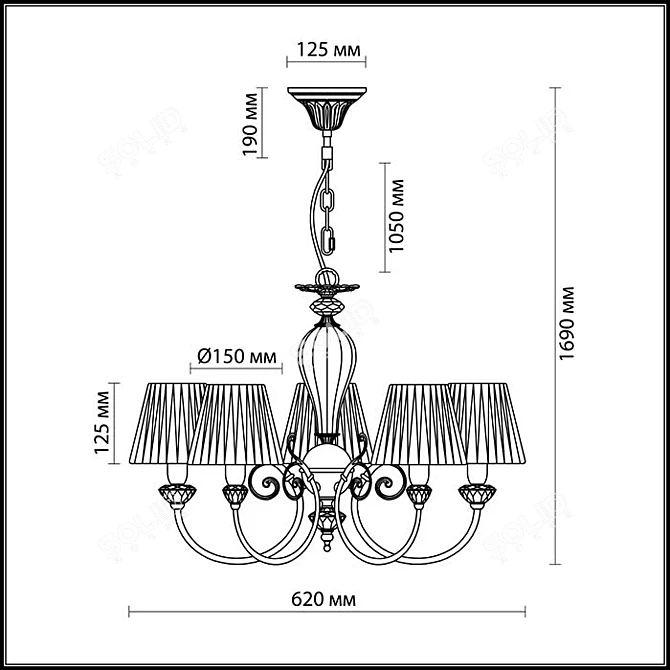 Elegant Madina Chandelier with Organza Shade 3D model image 2