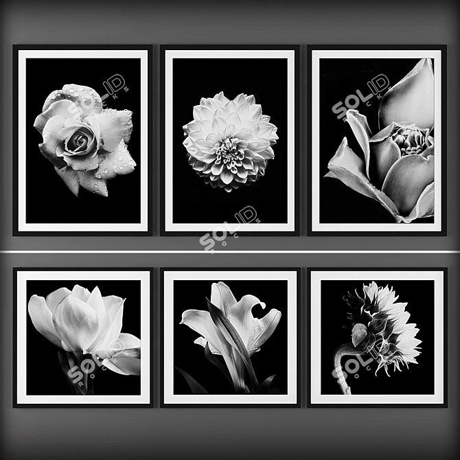 Floral Triptych Canvas Set 3D model image 1