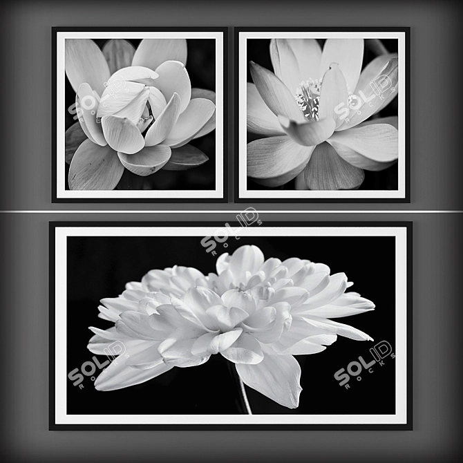 Floral Triptych Canvas Set 3D model image 3