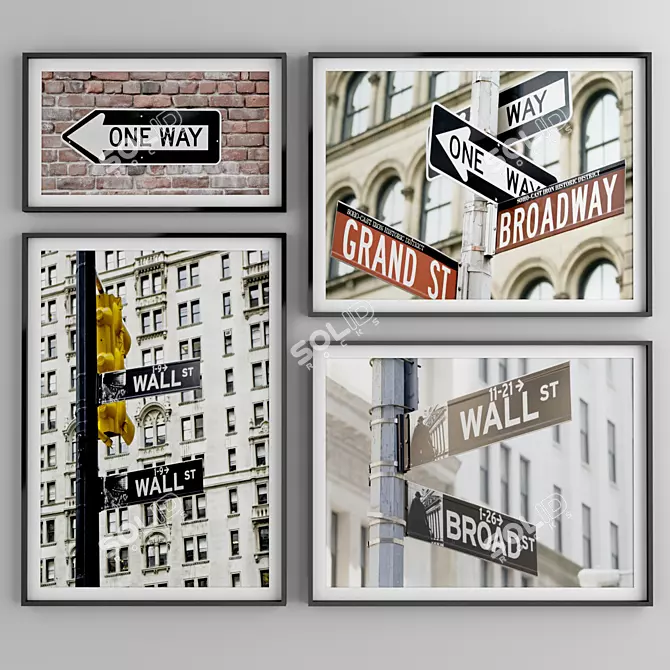 NY Street Signs Collection with Frame 3D model image 1