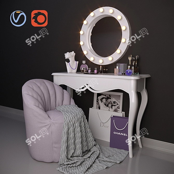 Elegant Dressing Table Set 3D model image 1