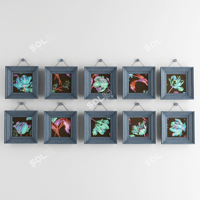 Title: Floral Framed Paintings Set 3D model image 3