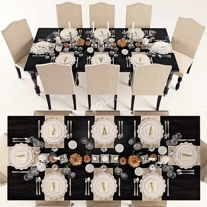 Elegant Dining Set with Serving Table 3D model image 1