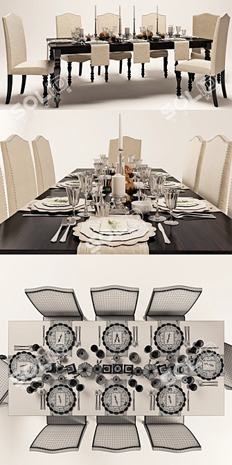 Elegant Dining Set with Serving Table 3D model image 3