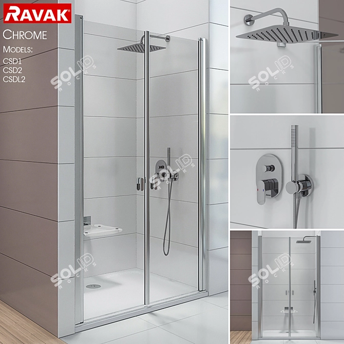 Ravak Chrome Shower Doors - Sleek and Stylish 3D model image 1