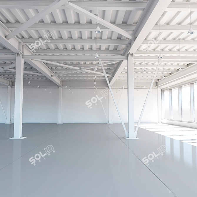 Metal Ceiling Beam System with Columns & Lighting 3D model image 1