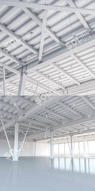 Metal Ceiling Beam System with Columns & Lighting 3D model image 2