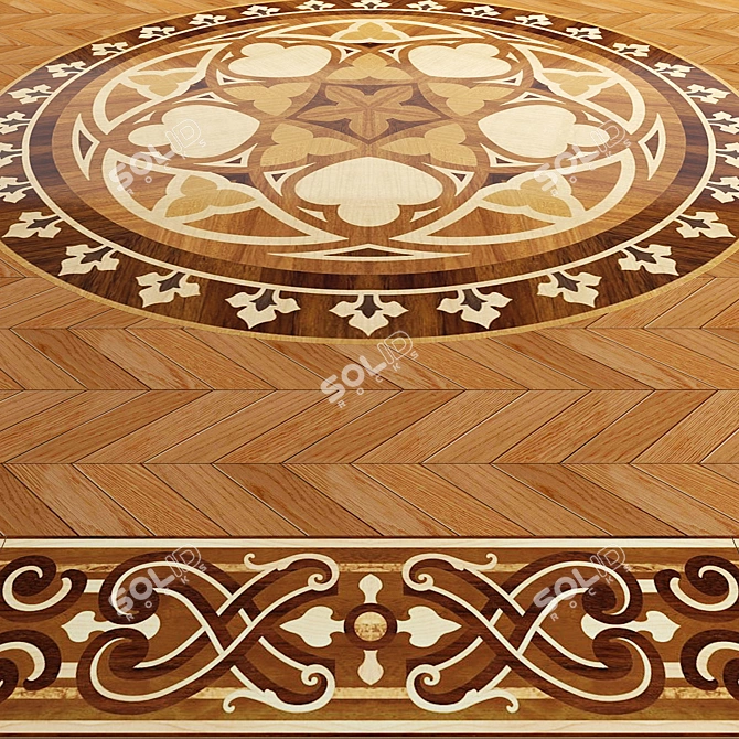 Artistic Parquet Da Vinci: 12 Rosette Designs, 3900x2500 Panel Size 3D model image 1