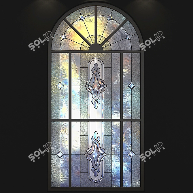 Elegant Arched Stained-Glass Window 3D model image 1