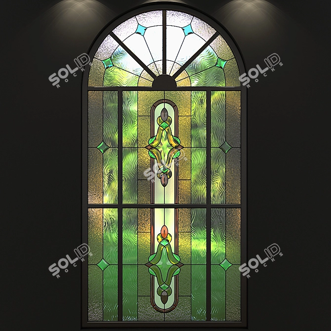 Elegant Arched Stained-Glass Window 3D model image 2