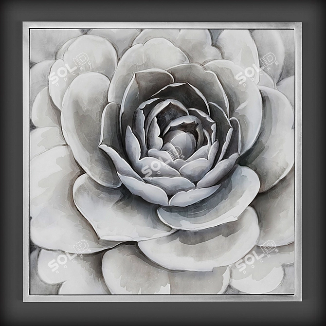 Elegant Gray Flower Canvas Art 3D model image 1