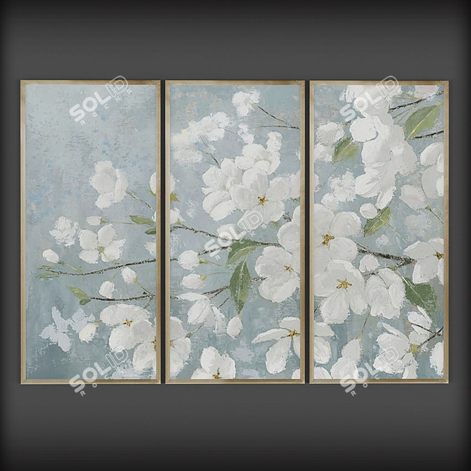 Elegant Gray Flower Canvas Art 3D model image 2