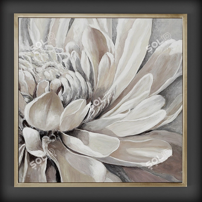 Elegant Gray Flower Canvas Art 3D model image 3