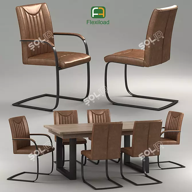 Title: Rustic Leather Dining Set 3D model image 1