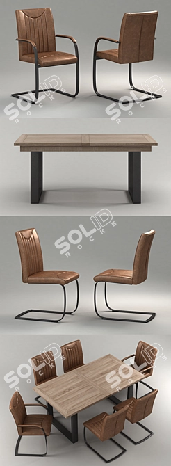 Title: Rustic Leather Dining Set 3D model image 2