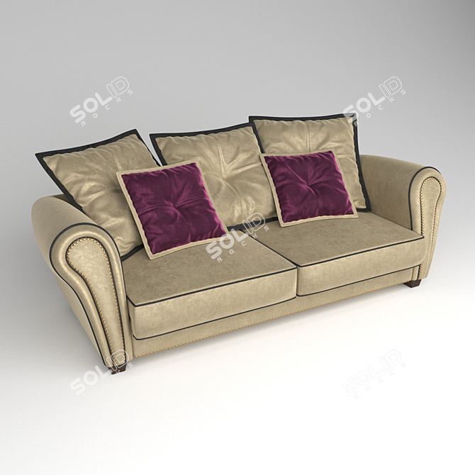 Cozy Triple Sofa with Pillows 3D model image 1