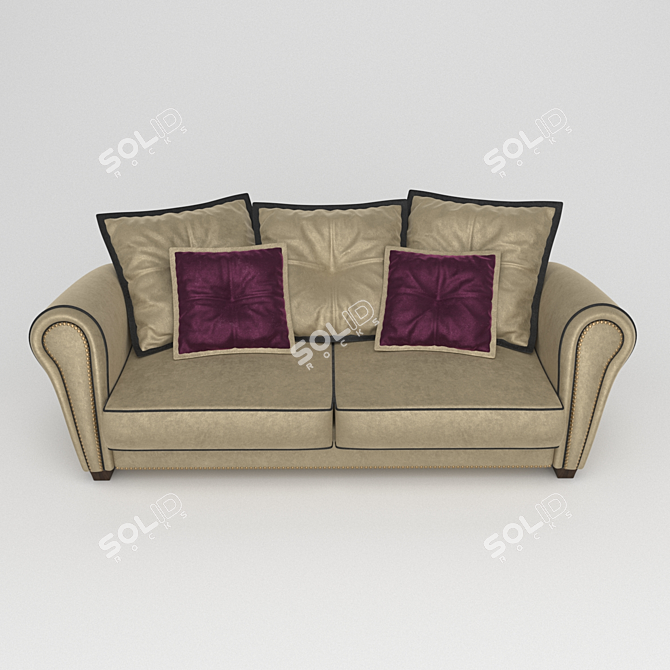 Cozy Triple Sofa with Pillows 3D model image 2