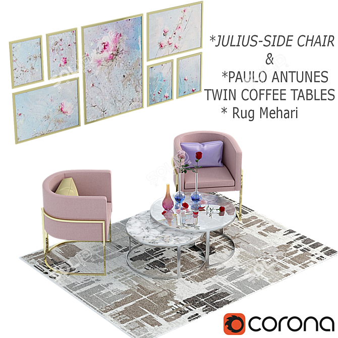 Elegant Julius Chair & Twin Tables 3D model image 2