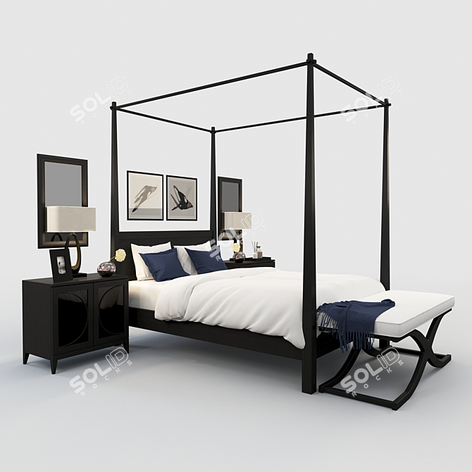 Elegant King Canopy Bed Set 3D model image 2