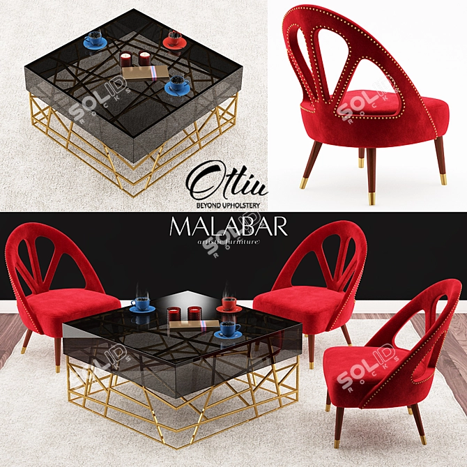 Elevated Elegance: Scarlet Armchair & Kenzo Center Table 3D model image 1